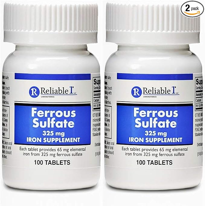 Ferrous Sulfate 325mg Iron Supplement (2-Pack) | Iron Pills | | 100 Iron Tablets per Bottle, 2-Pack