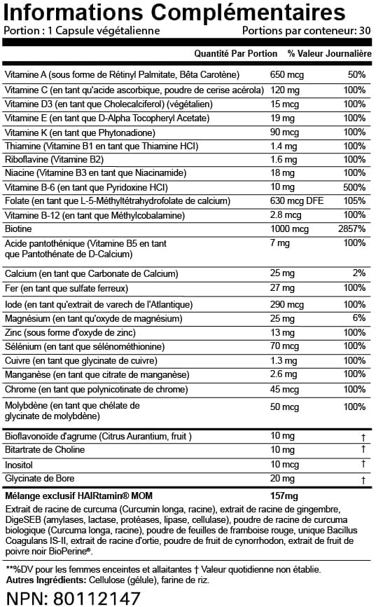 HAIRtamin MOM Vegan Prenatal & Postnatal (30 Counts)