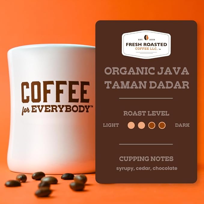 Fresh Roasted Coffee, Organic Java Taman Dadar, 5 lb (80 oz), Medium Roast, Kosher RFA, Whole Bean