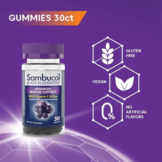 Sambucol Black Elderberry Gummies with Vitamin 30 Count, 2 Pack