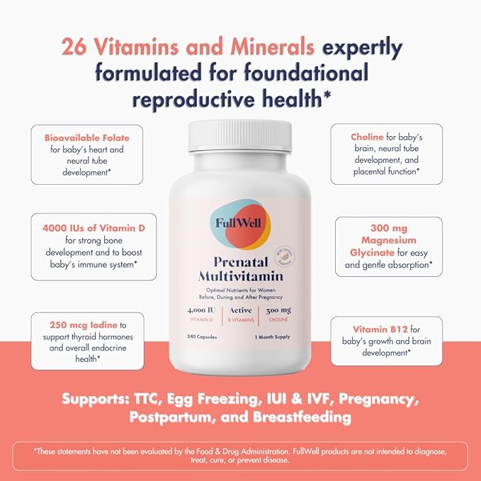 Prenatal Vitamin Lemon + DHA 3 Fish 26+ Vital 3rd Party 30 Servings