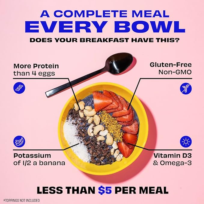 Kreatures of Habit Meal One | Overnight & Instant Superfood Protein Meal Replacement | Gluten Free, Dairy Free, 30g of Plant Based Protein, With No Added Sugar | Strawberry Walnut Cream | Pack of 7