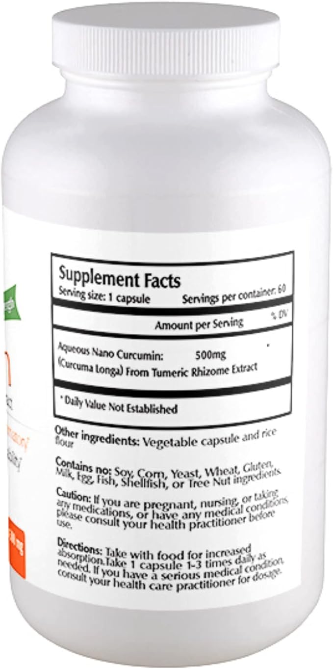 Nano Curcumin 500 mg, Turmeric Curcumin 60 Veggie
