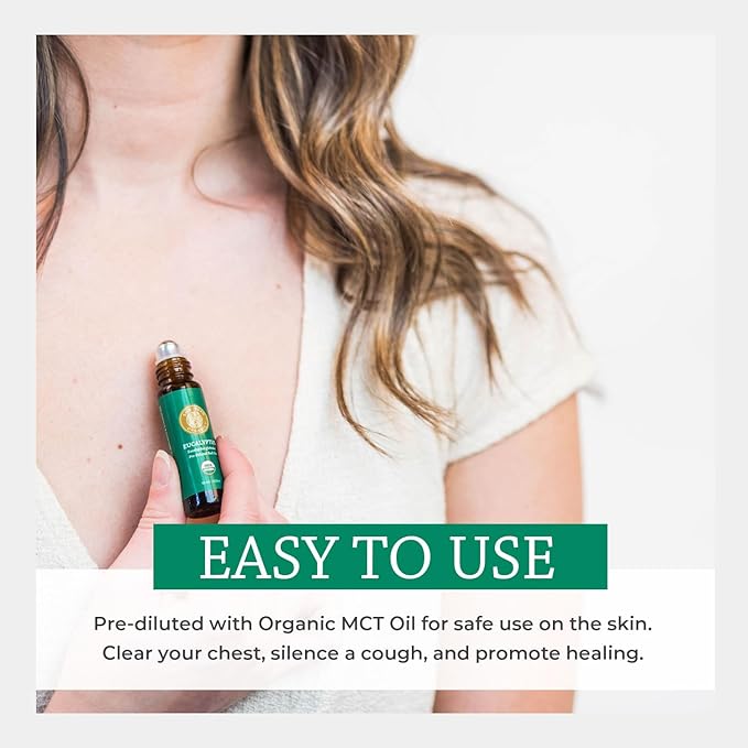 Organic Eucalyptus Essential Oil Roll On, 100% Pure USDA Certified - Respiratory Health, Colds, Cough, Sinus & Allergy Congestion - 10 ml Roller by Silk Road Organic - Always Pure, Always Organic