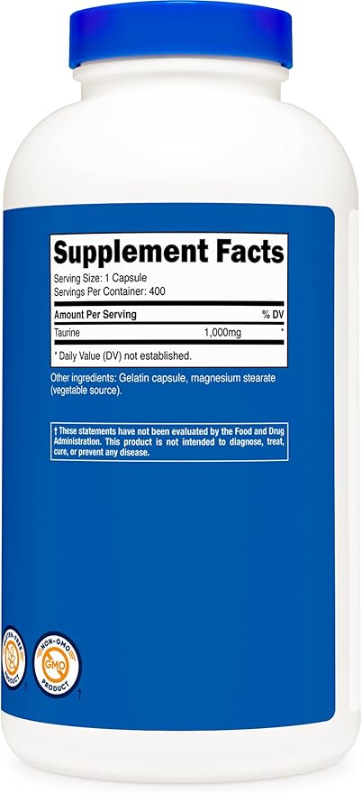 Nutricost Taurine 1000mg; 400 Capsules (2
