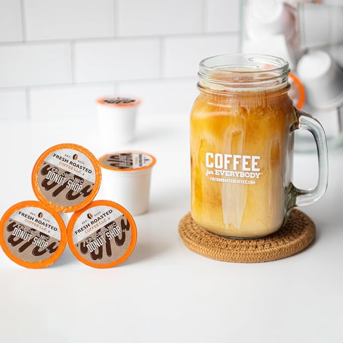 Fresh Roasted Coffee, Organic Donut Shop, Medium Roast, 24 Pods for K-Cup Brewers