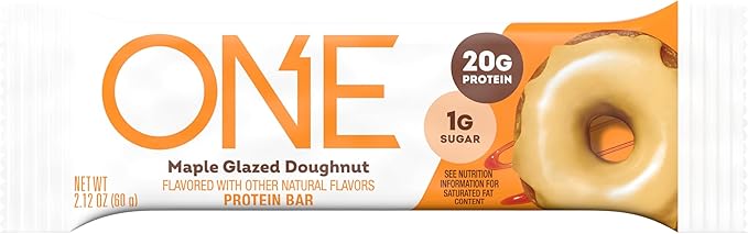 ONE Protein Bars, Maple Glazed Doughnut, Gluten Free with 20g Protein and 1g Sugar, Pantry Staples, 2.12 oz (12 Count)