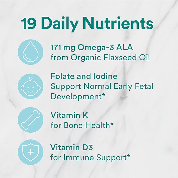 SmartyPants Organic Prenatal Vitamins for Women, 3 (ALA), D3, C, B12, B6, B6, Vitamin K2 & 180 Count (45 Day