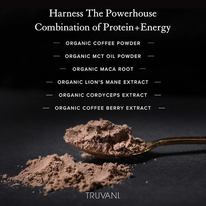 Truvani Protein + Energy Drink Mix 87mg Caffeine 12g Protein 20 Servings