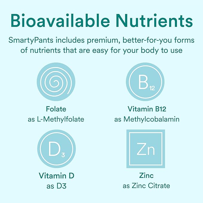 SmartyPants Prenatal Vitamins for Women, Sugar 3 (ALA) D3, C, B12, B6, B6, Vitamin 60 Count (20 Day
