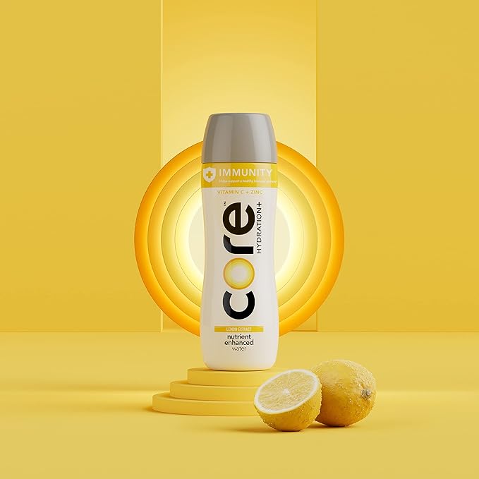 CORE Hydration+ Immunity, Lemon Extract Nutrient Enhanced Water with Vitamin C and Zinc, 23.9 Fl Oz Bottle (Pack of 12)