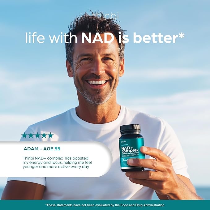 NAD Supplement 8457 mg – Extra Strength NMN Alternative Liposomal NAD+ for Women & Men w/ Urolithin A, Resveratrol, CoQ10, Alpha Lipoic Acid- Energy, Anti-Aging, Cell Regeneration 30-Day Supply Thinbi