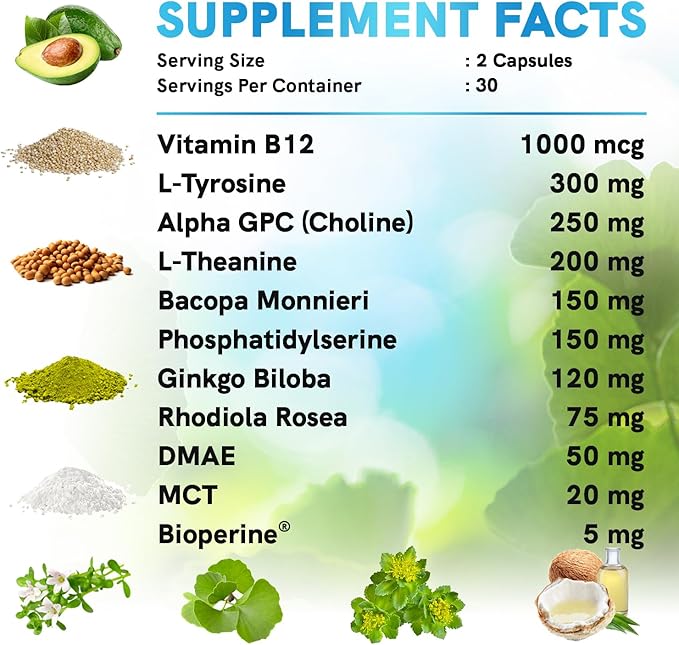 11-in-1 Nootropic Brain Supplements: Memory & 1321mg, 60ct 60ct - (1 pack)