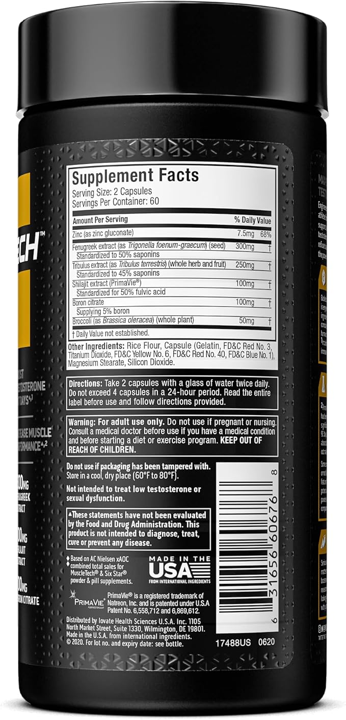 Testosterone Booster for Men, MuscleTech AlphaTest, 120 Pills