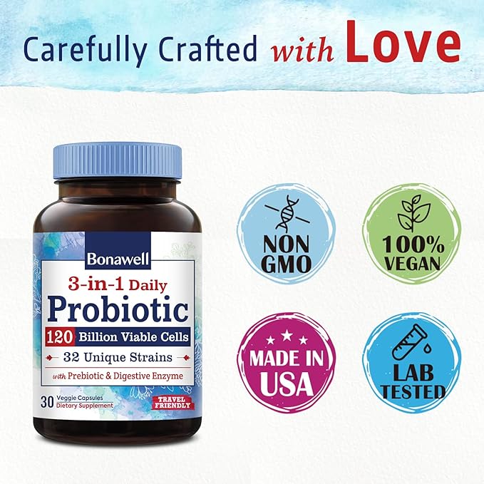 Bonawell Probiotics 120 Billion CFU 32 3-in-1 Daily 30 Veggie