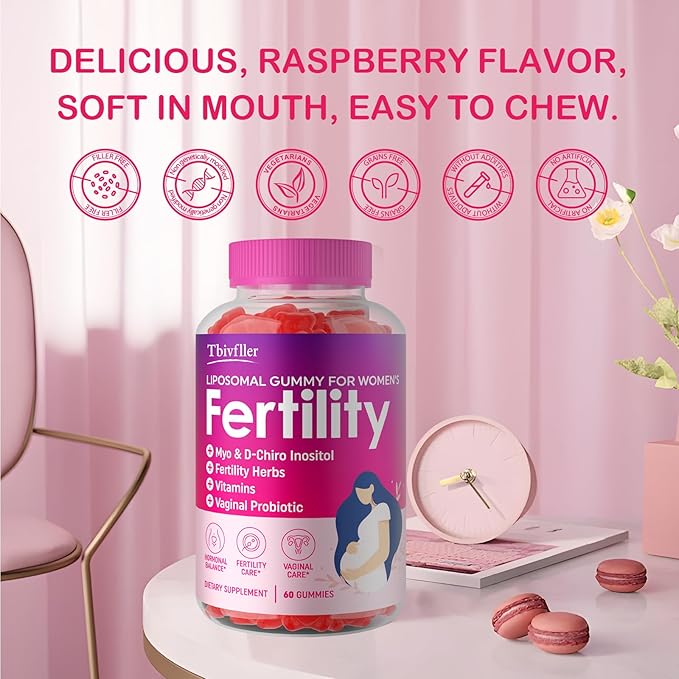 Fertility Supplements for Women, Prenatal Vitamins with Myo-Inositol & D-Chiro Inositol, Folate, Herbs, for Hormonal Balance, Fertility & Vaginal Care, 240 Prenatal Gummies (Raspberry)