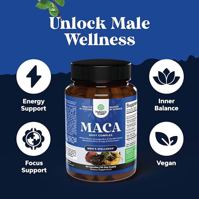 Potent Black Maca Root Capsules for Men (30 Servings)