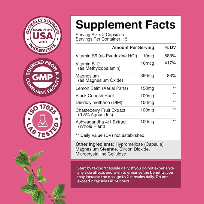 Advanced PMS Support Supplement for Women - Multibenefit PMS Relief Complex for Low Energy Mood Support Period Cramps and Bloating Relief Women - Menstrual Hormonal Balance 30 Capsules