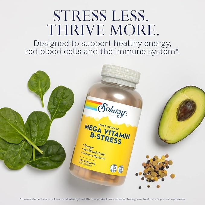 SOLARAY Mega Vitamin B-Stress B12, B6, B6, Folic 60-Day Guarantee (240 CT)