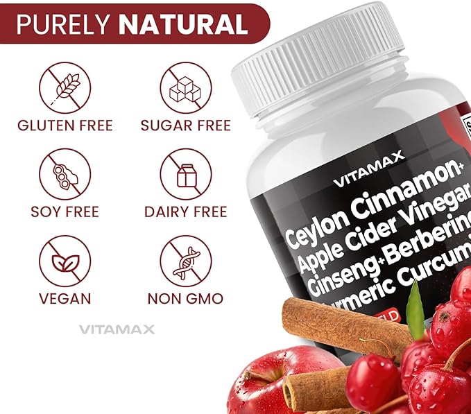 Ceylon Cinnamon 3000mg Apple Cider Vinegar 3000mg Turmeric 2000mg - 2000mg Berberine 1500mg Bitter 60ct
