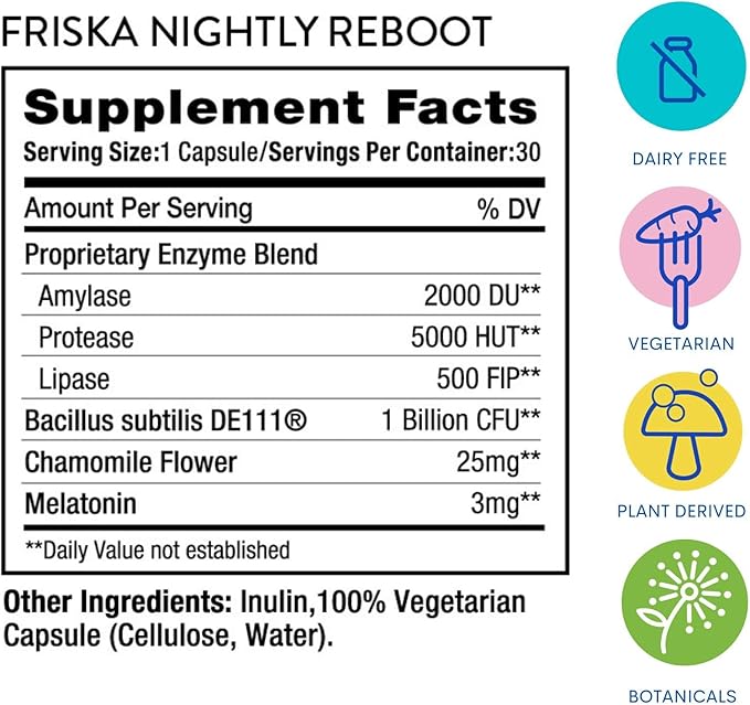 FRISKA Nightly Reboot Enzyme and Probiotics 30 Capsules