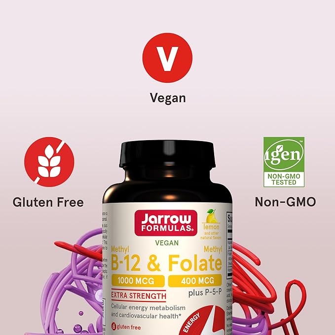 Jarrow Formulas Extra Strength Methyl B-12 1000mcg & 400 mcg P-5-P, Supplement Support,100 Chewable Tablets,100 Day 12 Packs