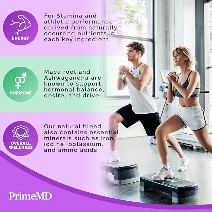 PrimeMD 6-in1 Organic Maca Root Ashwagandha Capsules 1710mg with DHEA and Black Pepper Fruit Extract - Maca Root Capsules for Women and Men - Stamina, Bone and Mood Support Supplement, 240ct (2 Pack)