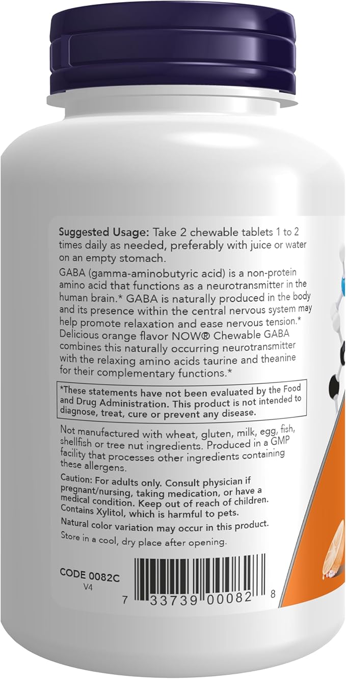 NOW Supplements, GABA (Gamma-Aminobutyric Acid), Neurotransmitter 90 Chewables
