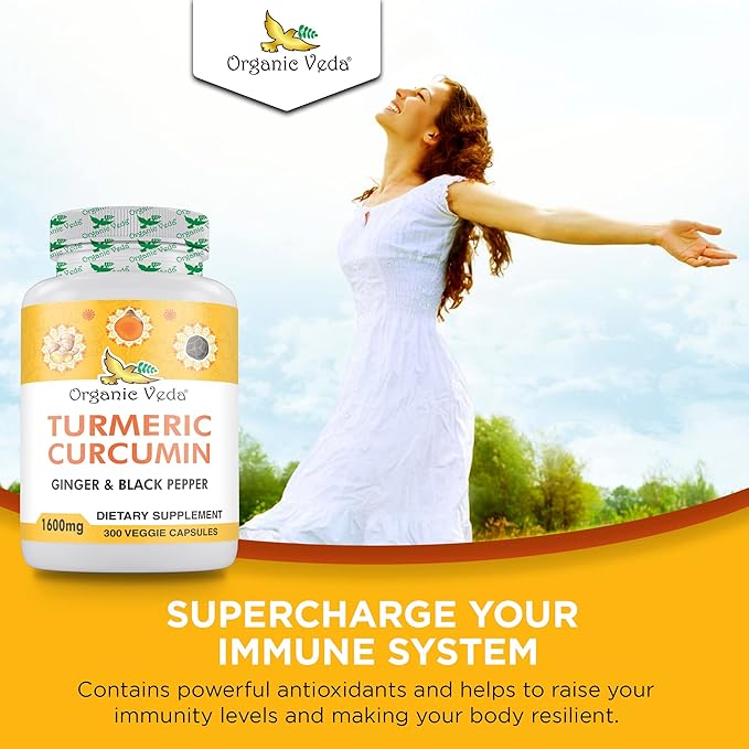 Organic Veda Turmeric and Ginger Capsules 300 Pills (95% curcuminoids)