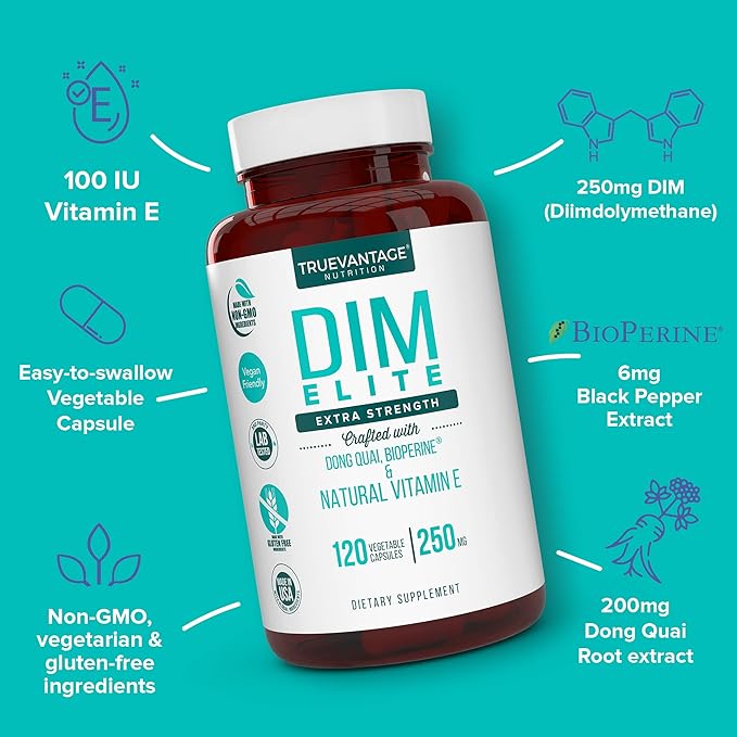 DIM Supplement 250mg (Diindolylmethane)-Plus Dong Quai, Natural Vitamin E & BioPerine - Supports Menopause Relief, PCOS Treatment & Hormonal Acne -Hormone Balance Support for Women and Men-Veggie Caps