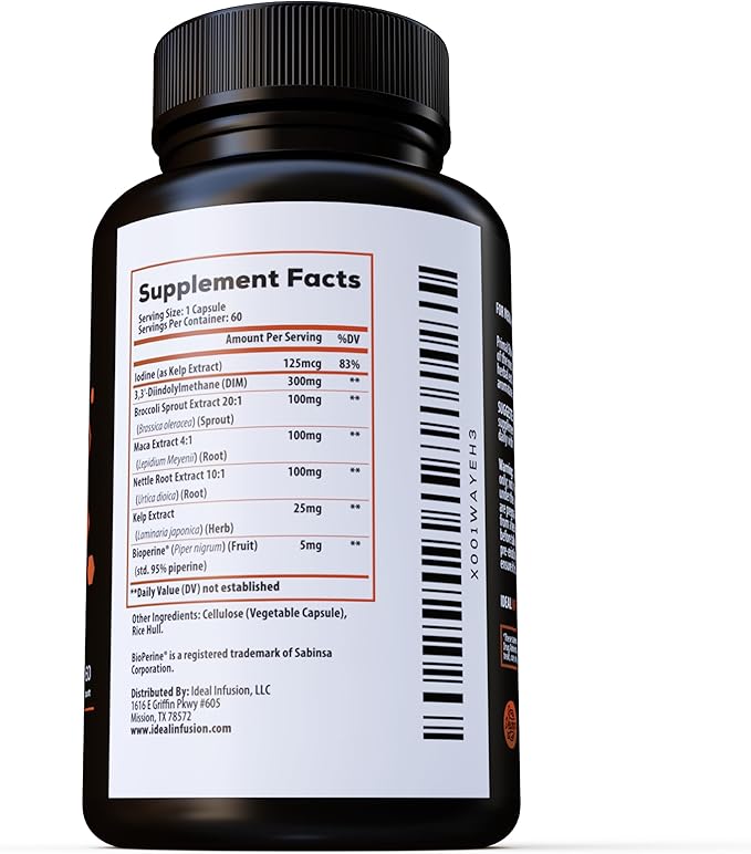 Estrogen Blocker and Hormone Balance for Men & Women: DIM 300mg Supplement with BioPerine - 20x Potency Broccoli Sprout Extract with Kelp Extract Iodine for Liver & Thyroid Health (60 servings)