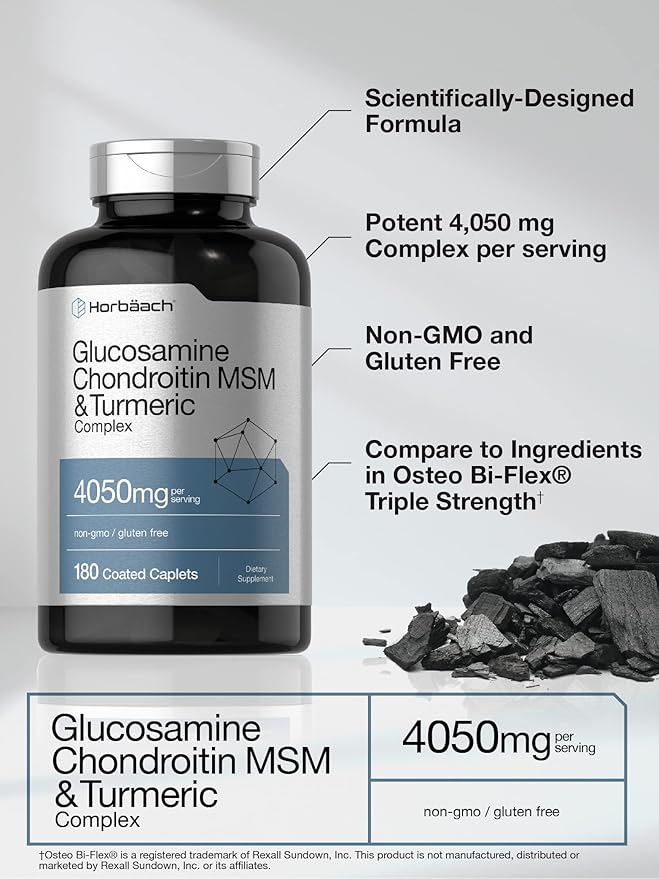 Horbäach Glucosamine Chondroitin with Turmeric & MSM 4050 mg 180 Caplets