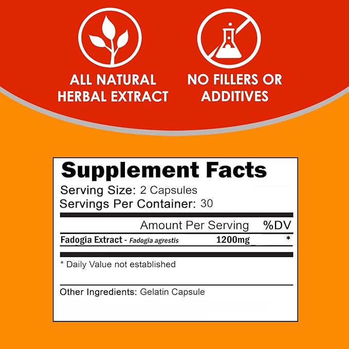 VH Nutrition FADOGIA AGRESTIS | 1200mg Per Serving | Men's Hormonal Support* | Natural Vitality and Energy Boost | Supports Physical Endurance and Overall Well-Being | 60 Capsules