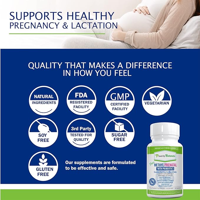 Power By Naturals Prenatal Probiotic Blend B12, Iron, 27+ Essential 60 Capsules