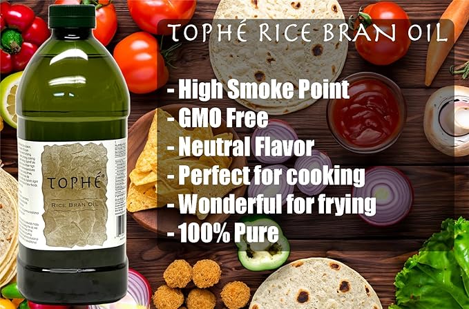 RICE BRAN OIL | All Natural, Made from 100% Non-GMO Rice | Rich in Vitamin E and Gamma-Oryzanol | Unfiltered, Non Winterized, No Trans Fat and Heart Healthy | 1/2 Gallon By Tophe