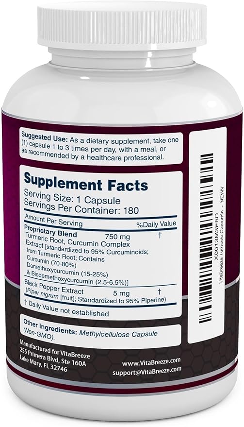Turmeric Curcumin Complex with Black Pepper Extract 755mg per 180 Veg. 95% Standardized