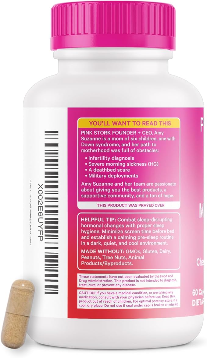 Pink Stork Menopause Supplements for Women - 9 Clinically-Studied Herbs for Perimenopause, Hot Flashes, and Hormone Balance - Ashwagandha, Vitex, Maca Root, Black Cohosh - 60 Capsules