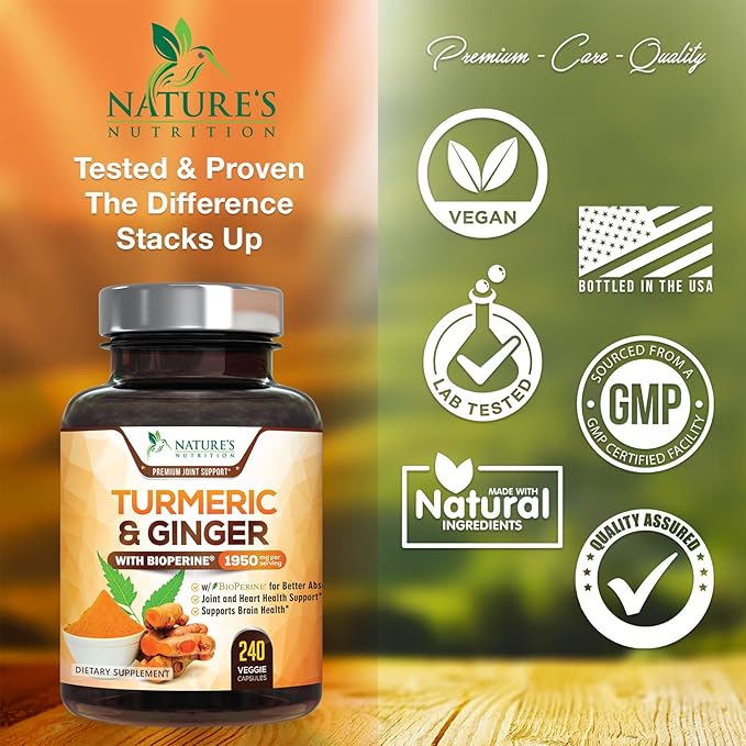 Turmeric Curcumin with BioPerine & Ginger 95% Curcuminoids 1950mg - 240 Capsules