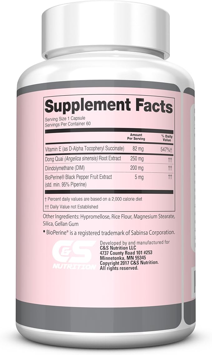 Re+Gen Nutrition Women's Hormone Balance Support, Supplement with Vitamin E, Dong Quai, and DIM 200mg with BioPerine, PMS, Hot Flashes, Mood Swings, Night Sweats Support, 60 Capsules, 2 Month Supply