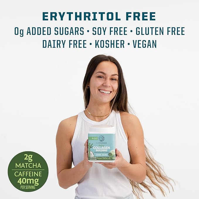 Sunwarrior Vegan Collagen Building Peptides Plant-Based Protein Powder with Hyaluronic Acid & Biotin for Hair Skin Nail Support Non-GMO Dairy Sugar Free Low Carb | Coconut Matcha Latte 20 Servings