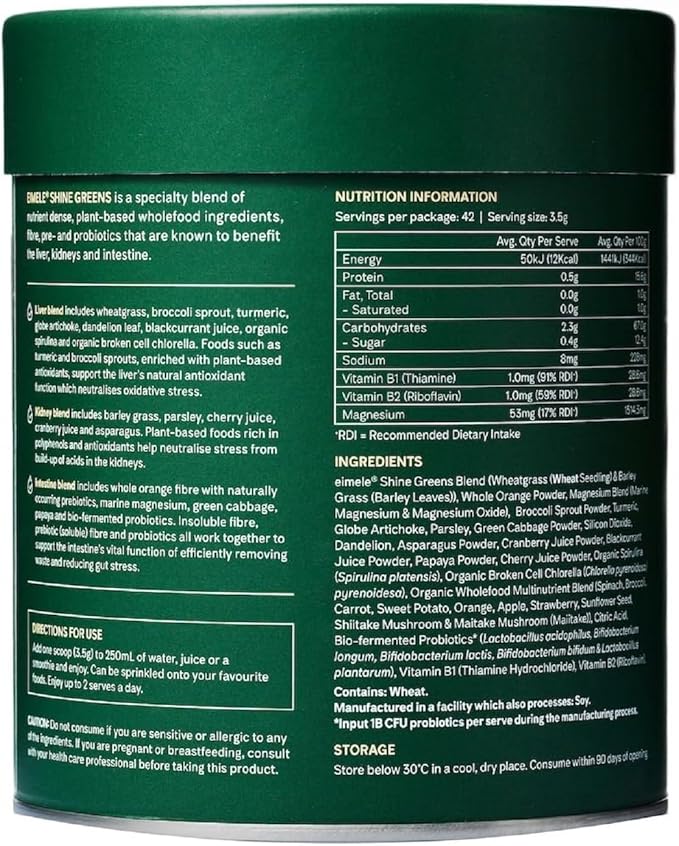 | Shine Greens | Plant-Based Superfood Greens Powder for Gut Health | Supports Energy, Digestion & Immunity | Packed with Antioxidants, Essential Nutrients & Probiotics | 42 Servings (5.29oz)