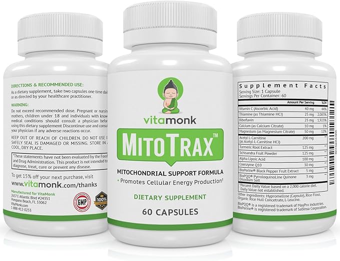 VitaMonk MITOTRAX™ Bio-Enhanced Mitochondrial Supplement Revitalize 100% All-Natural 60 Capsules