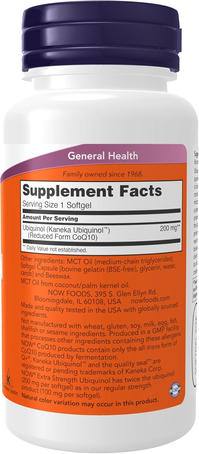 NOW Supplements, Ubiquinol 200 mg, High CoQ10), 60 60 Softgels