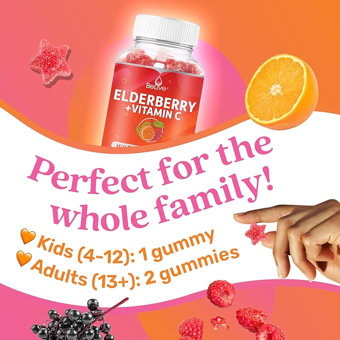 BeLive Elderberry Gummies with Zinc and B12 - 50 Ct