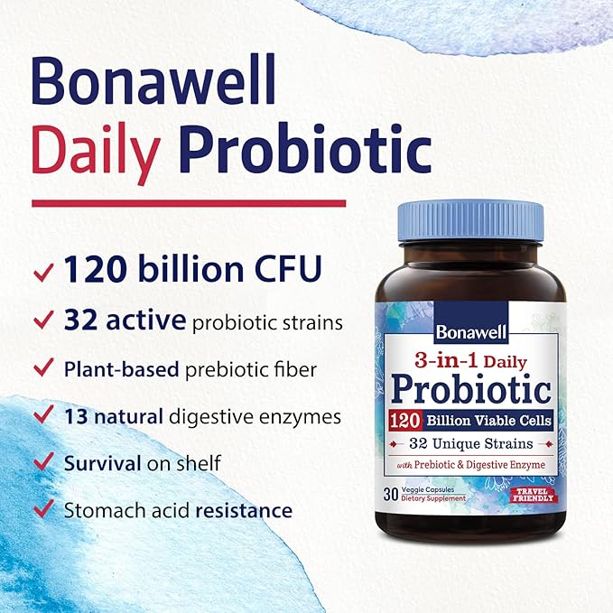 Bonawell Probiotics 120 Billion CFU 32 3-in-1 Daily 30 Veggie