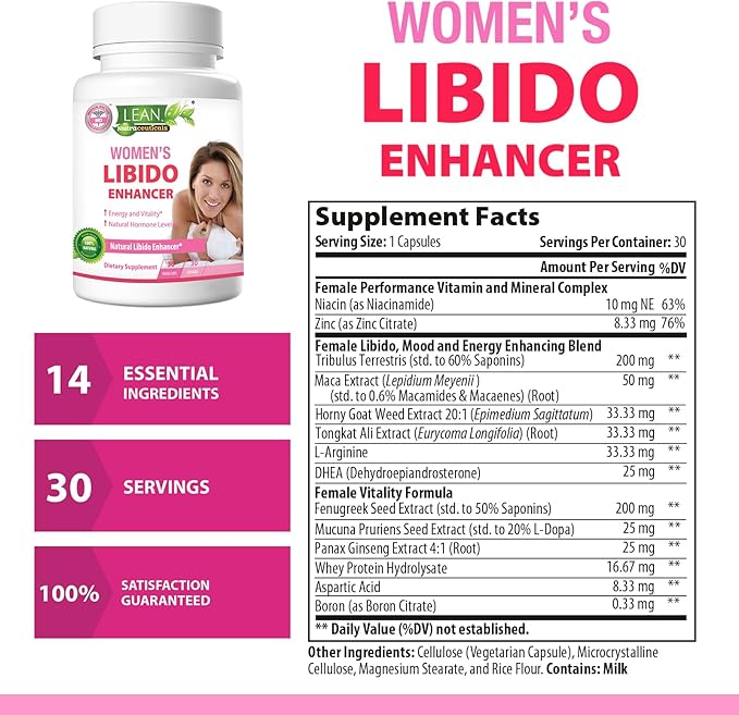 Libido Booster for Women, Maca Root Fenugreek Tongkat Ali Horny Goat Weed Female Energy Enhancer, Hormone Harmony Balance Mood Support Menopause Panax Ginseng DHEA Boron Supplement Pills, 30 Capsules