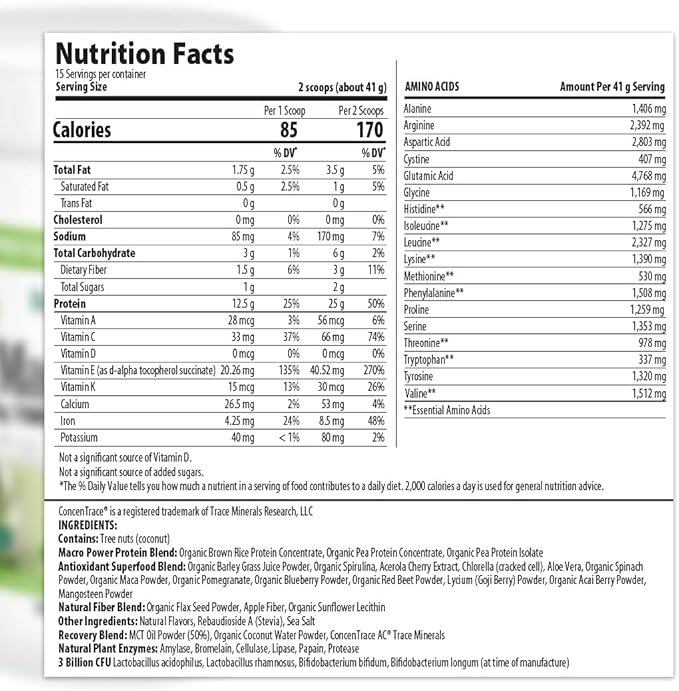 MacroLife Naturals MacroMeal Vegan Protein Powder Superfood Greens Probiotics + Fiber, Immune Energy Digestive Daily Essentials for Women & Men Gluten-Free - (15 Servings) (15 Servings, Vanilla)