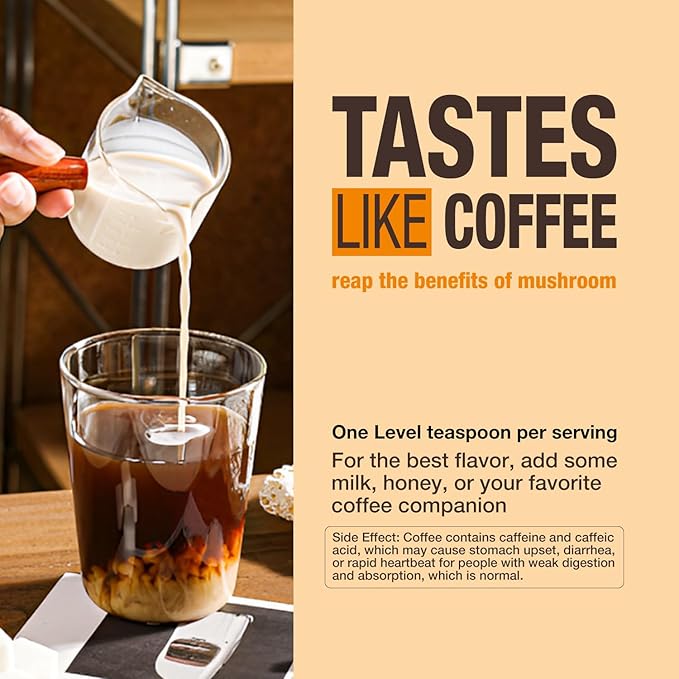 Organic Mushroom Coffee – 30% Beta-Glucans, Arabica Instant Coffee Infused with Fungipure™ Mushrooms - Lions Mane, Reishi, Turkey Tail, 72 Grams - 36 Servings