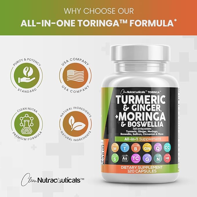 Turmeric Curcumin 30000mg Ginger 3000mg Moringa 50000mg Boswellia 3000mg Saffron 2000mg - 120 Caps