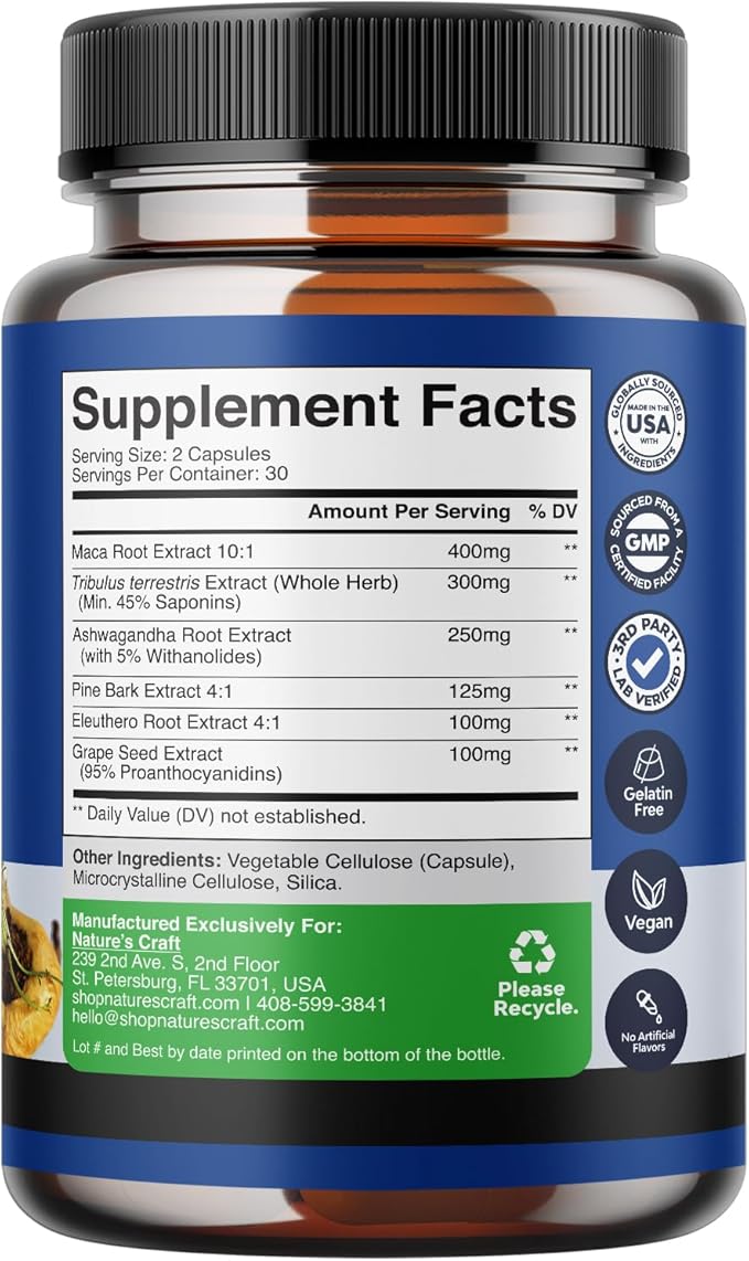 Potent Black Maca Root Capsules for Men (30 Servings)